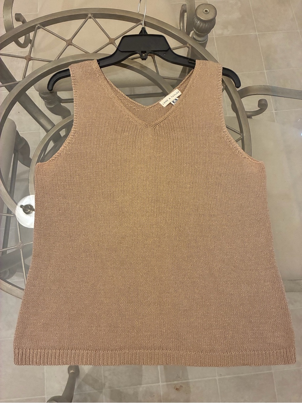Lord & Taylor Vintage Tan V-Neck Knit Sweater Vest